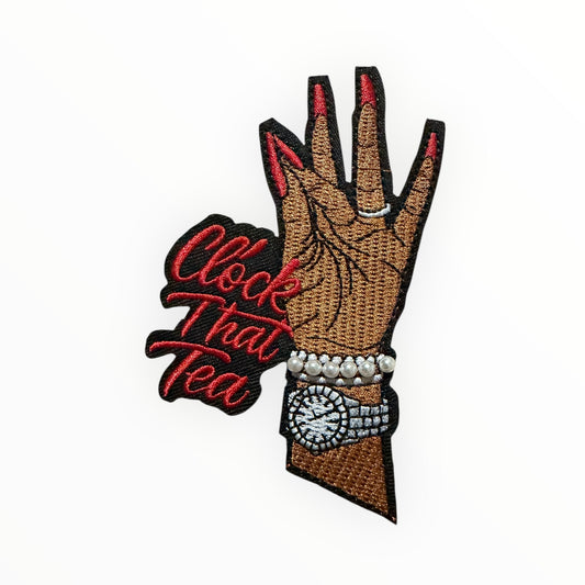 Clock that tea red nails patch w/pearls