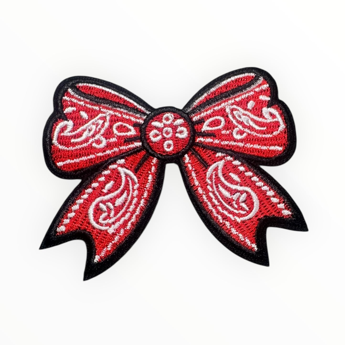 Red Bandana Bow Embroidered Patch