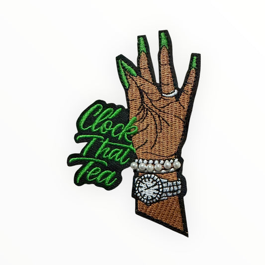 Clock that tea green nails patch w/pearls