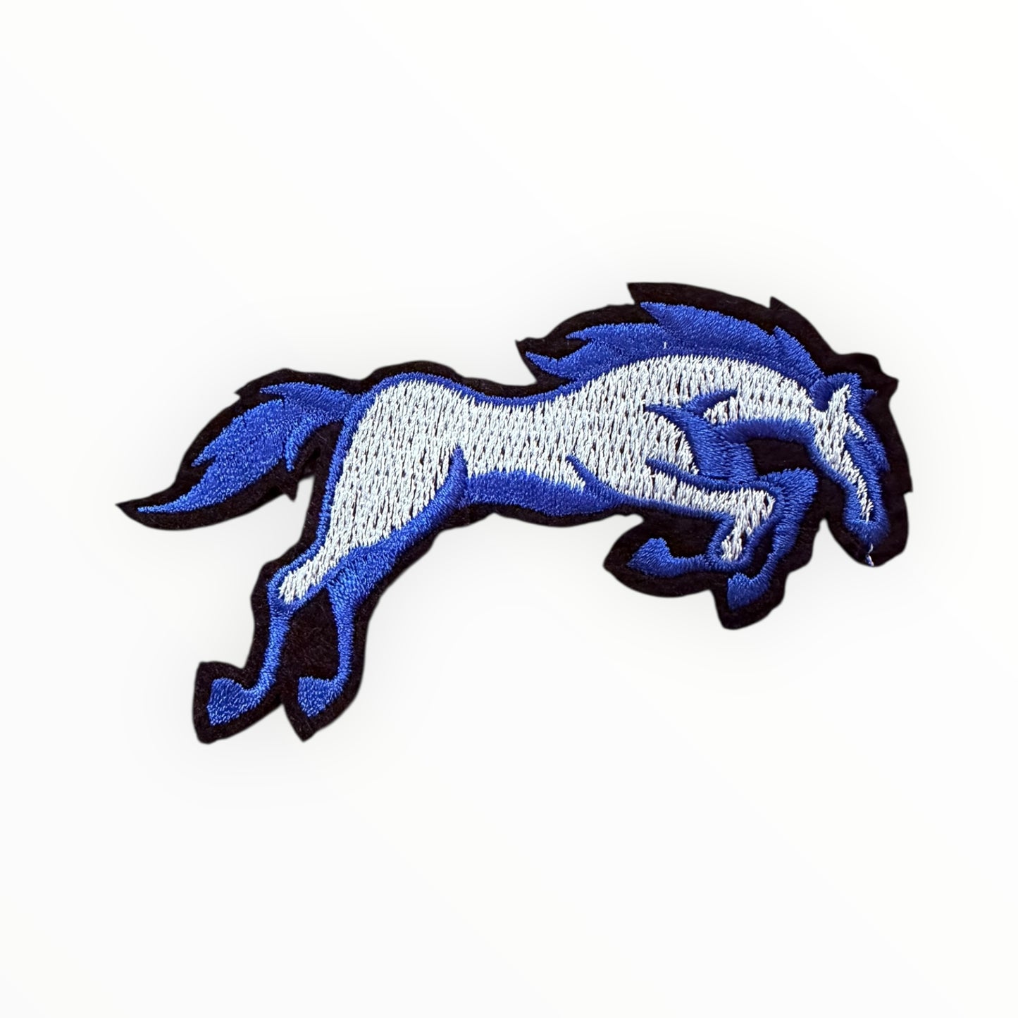 Running Horse Embroidered Patch – Blue & Silver