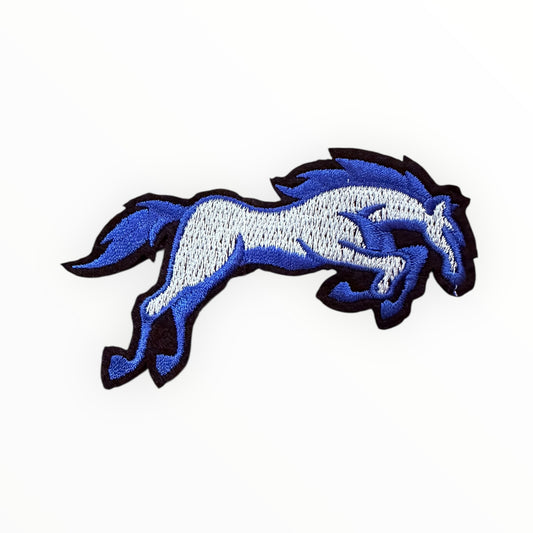 Running Horse Embroidered Patch – Blue & Silver