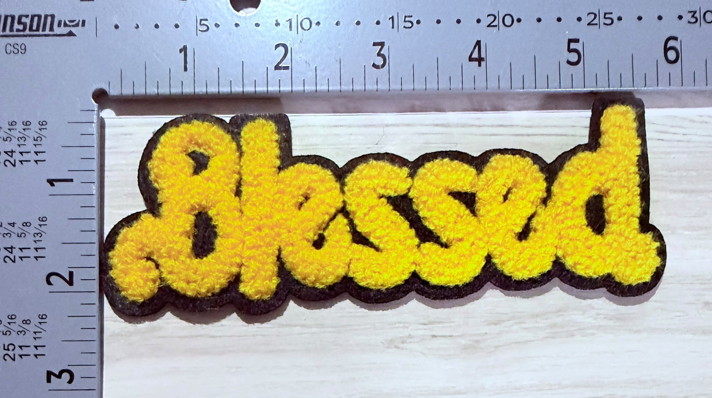 Blessed chenille script patch – yellow