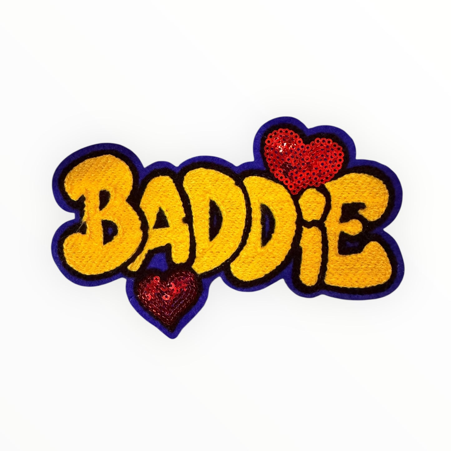 Baddie Chenille Patch with Sequin Hearts (Blue & Yellow)