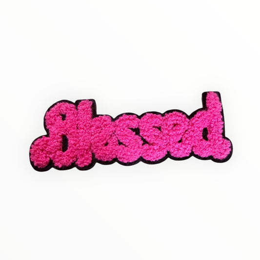 Blessed chenille script patch – pink