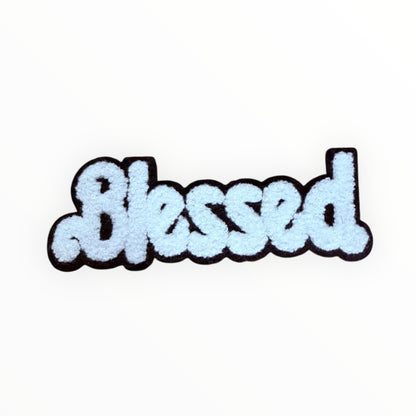 Blessed chenille script patch – white