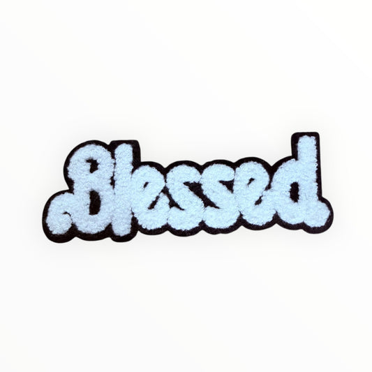 Blessed chenille script patch – white