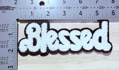 Blessed chenille script patch – white
