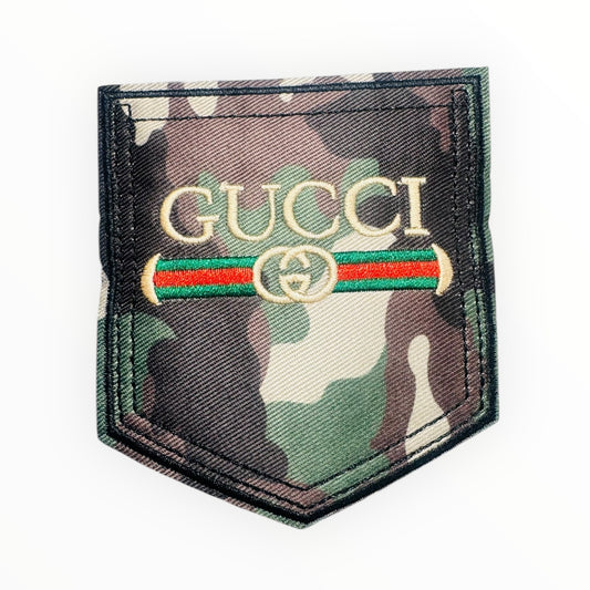 Camo Luxury-Inspired G G Stripe Pocket Embroidered Patch