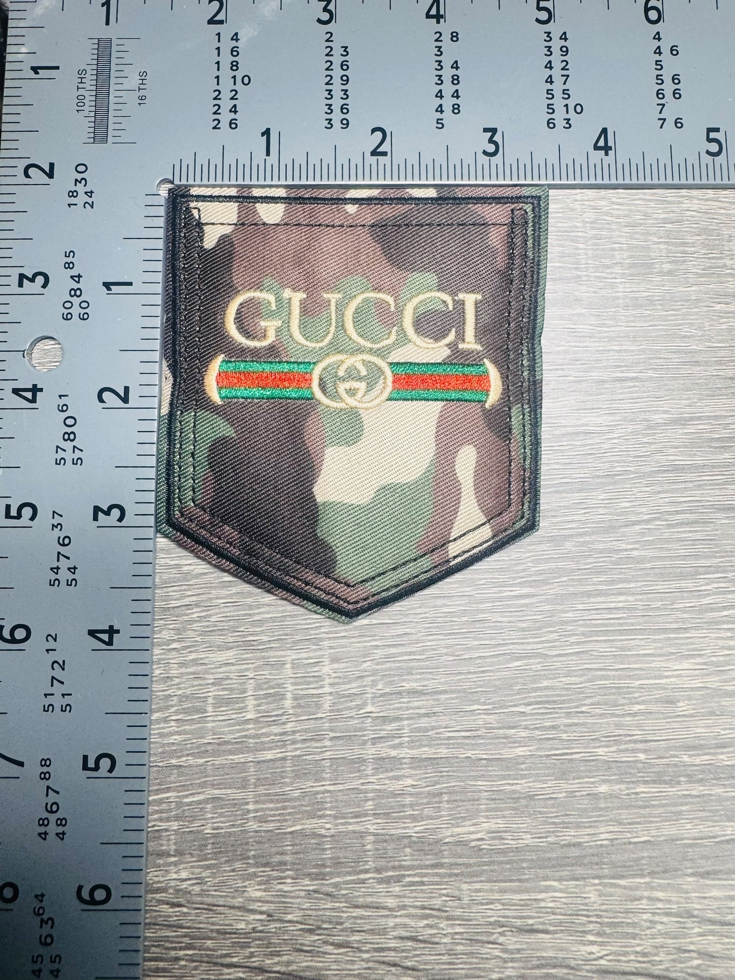 Camo Luxury-Inspired G G Stripe Pocket Embroidered Patch