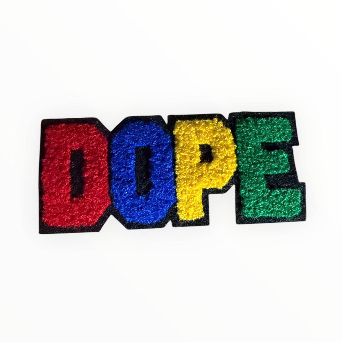 Dope chenille letter patch multicolor