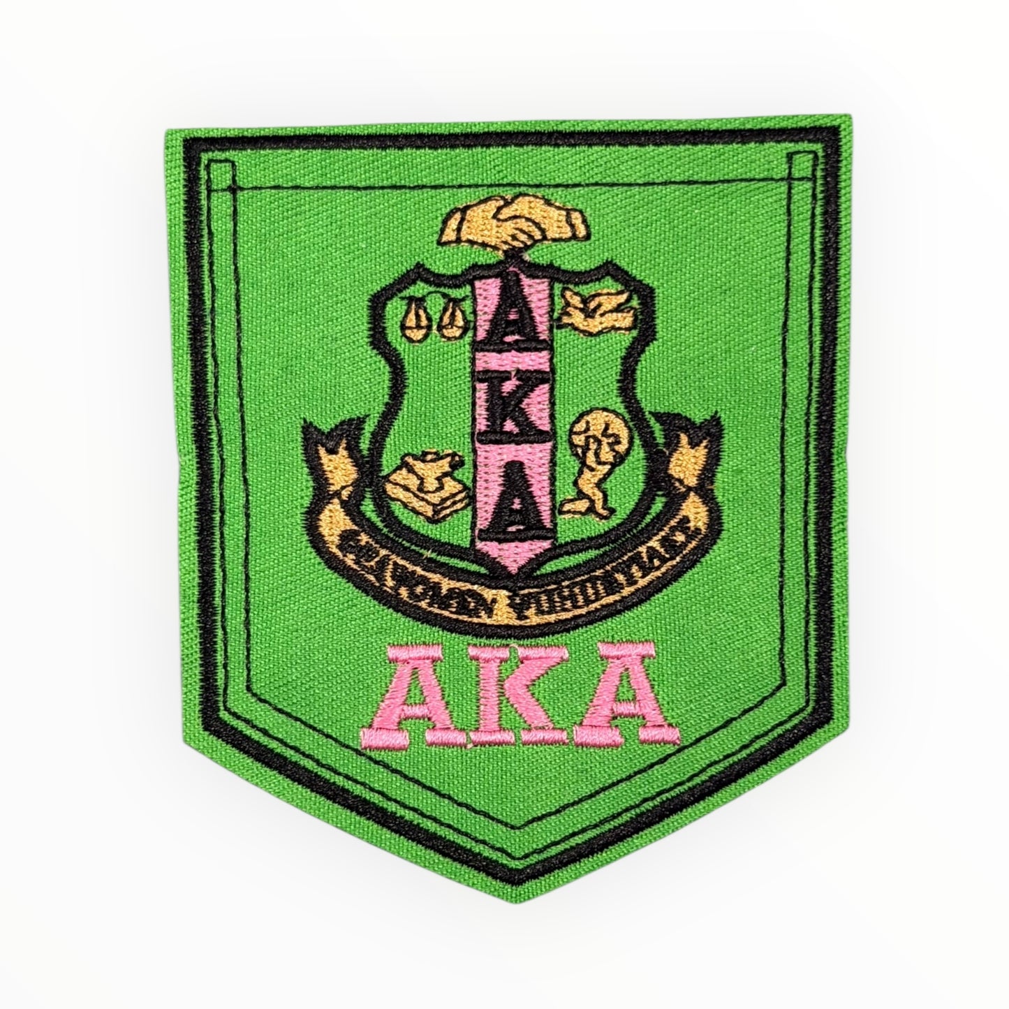 Alpha Kappa Alpha Crest Iron-On POCKET Patch (Green & Pink)