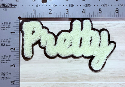 Pretty "Off-White" chenille script patch