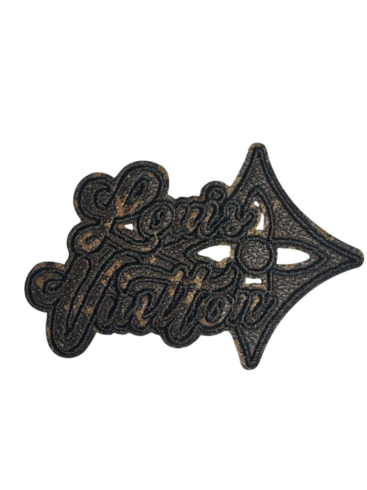 LV-INSPIRED BROWN FAUX LEATHER ARROW W/ WORDS