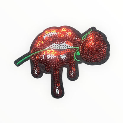 Red Sequin Dripping Lips Patch with Cherry