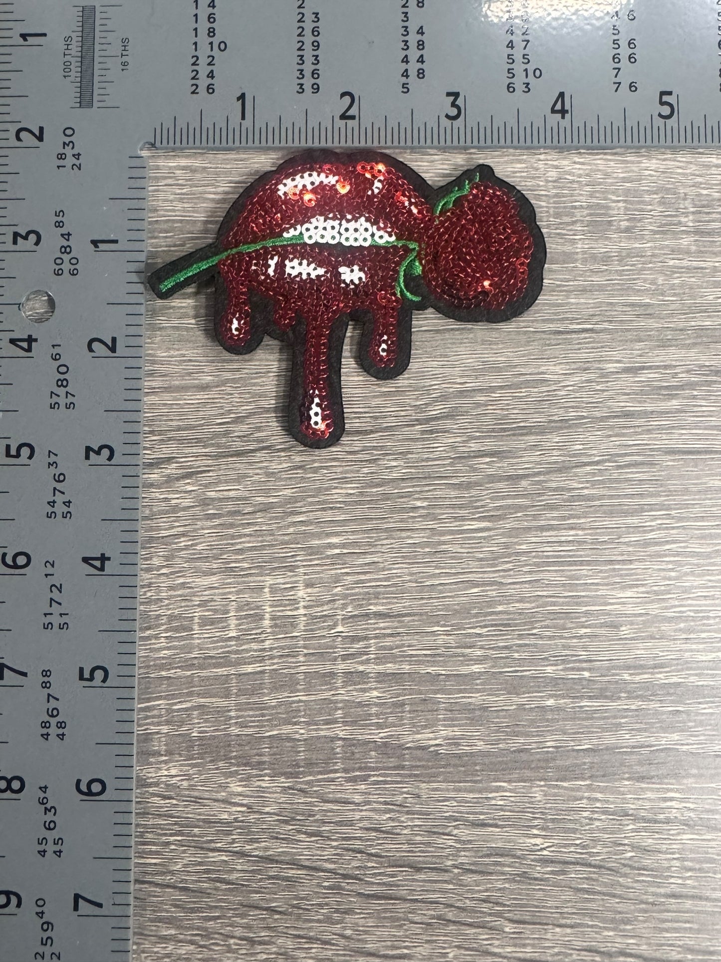 Red Sequin Dripping Lips Patch with Cherry