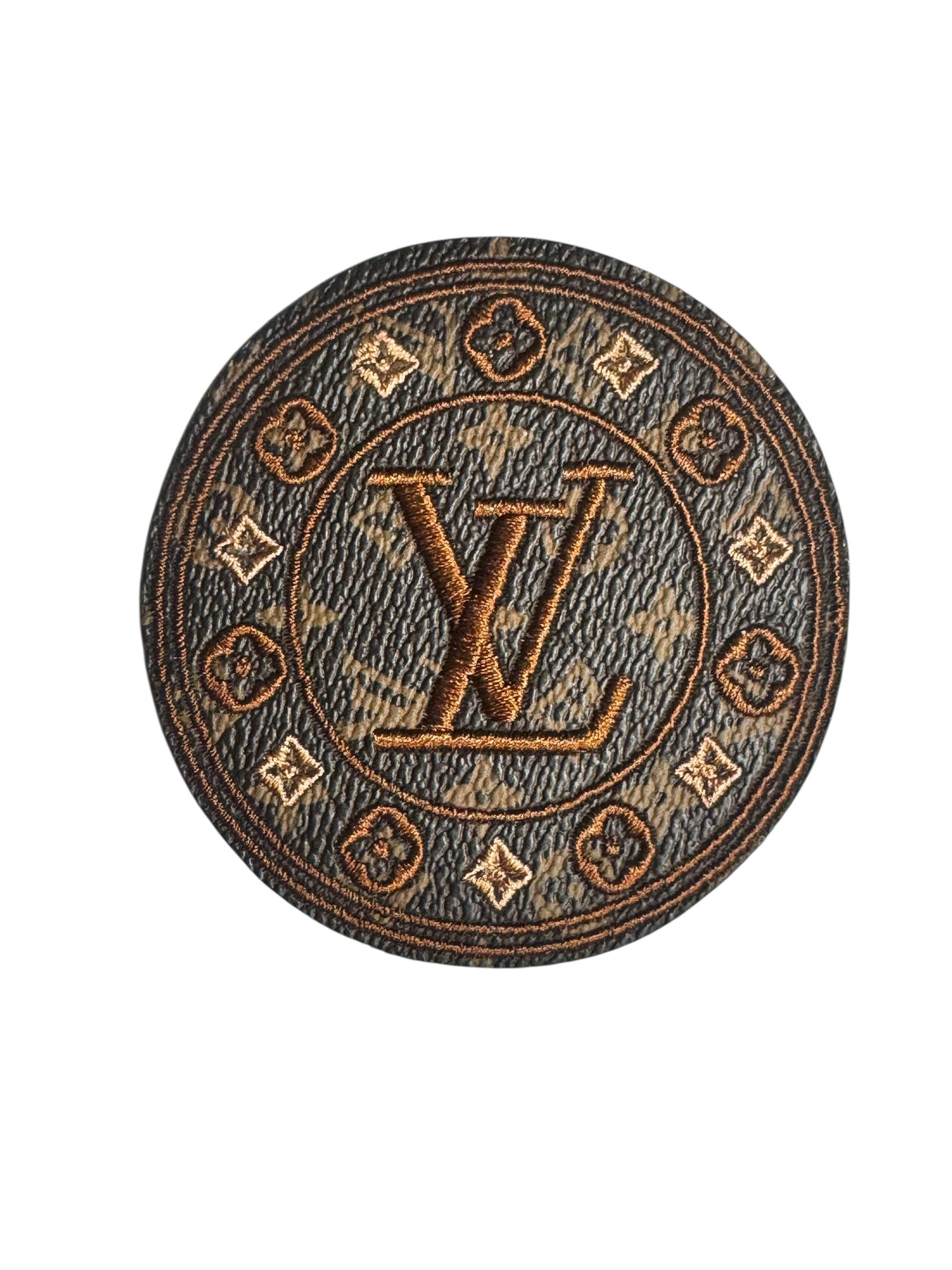 LV-INSPIRED BROWN FAUX LEATHER LOGO CIRCLE