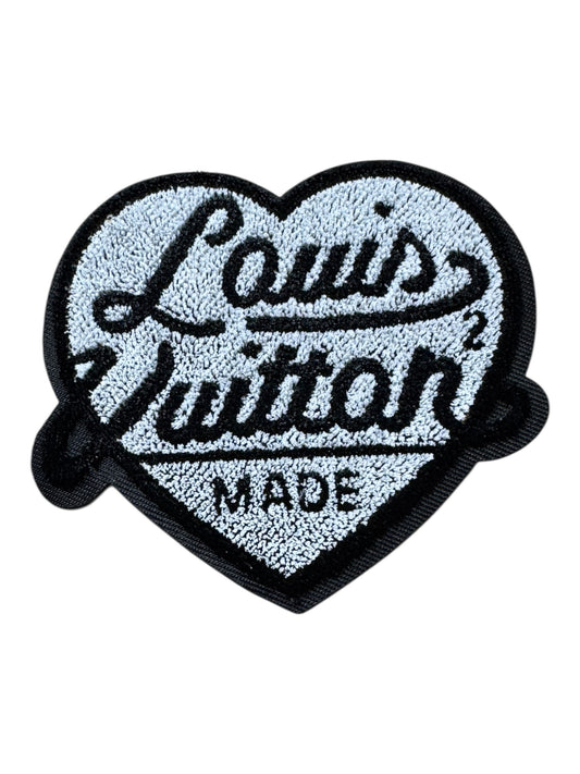 LV-INSPIRED WHITE/BLACK CHENILLE HEART