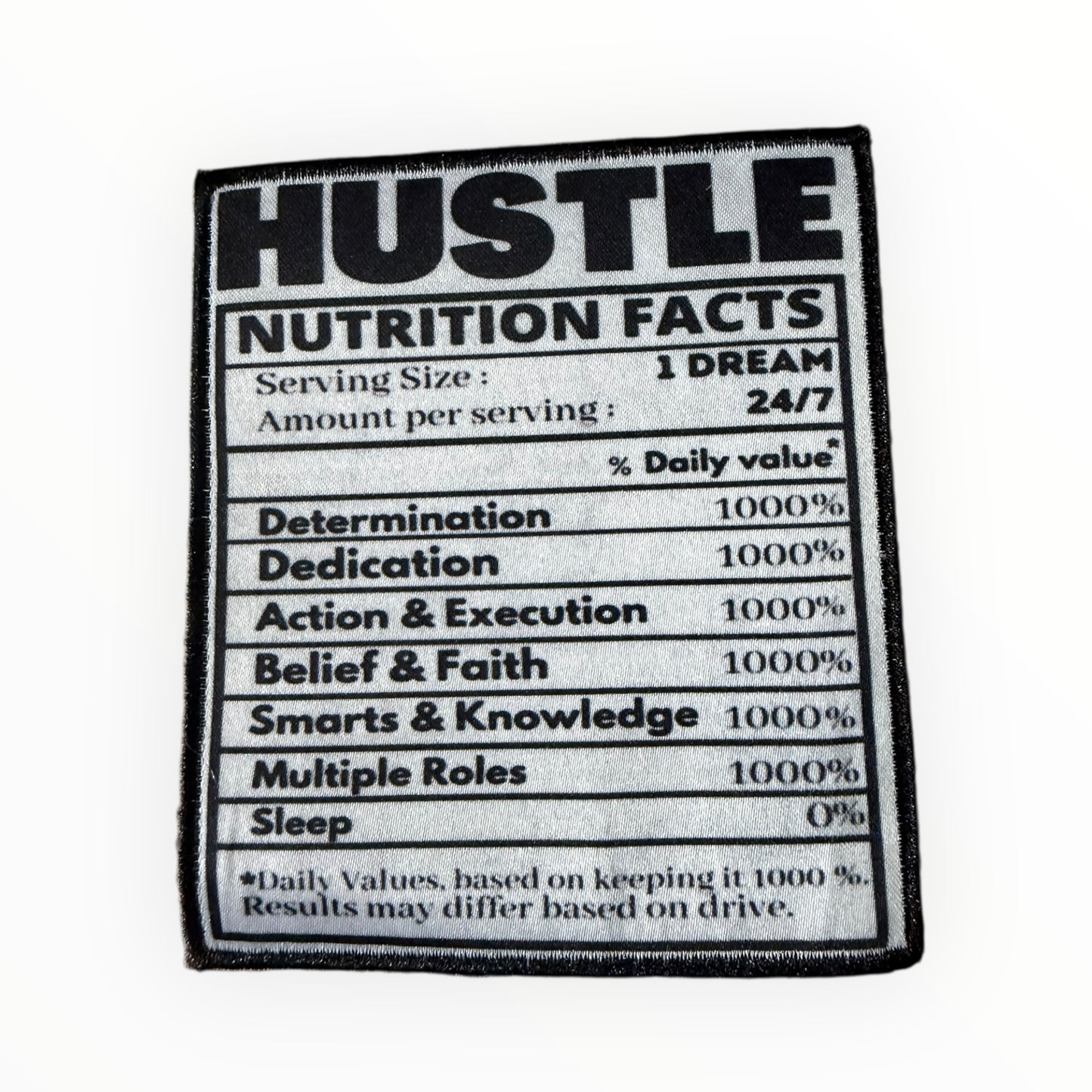 Hustle nutrition facts embroidered patch