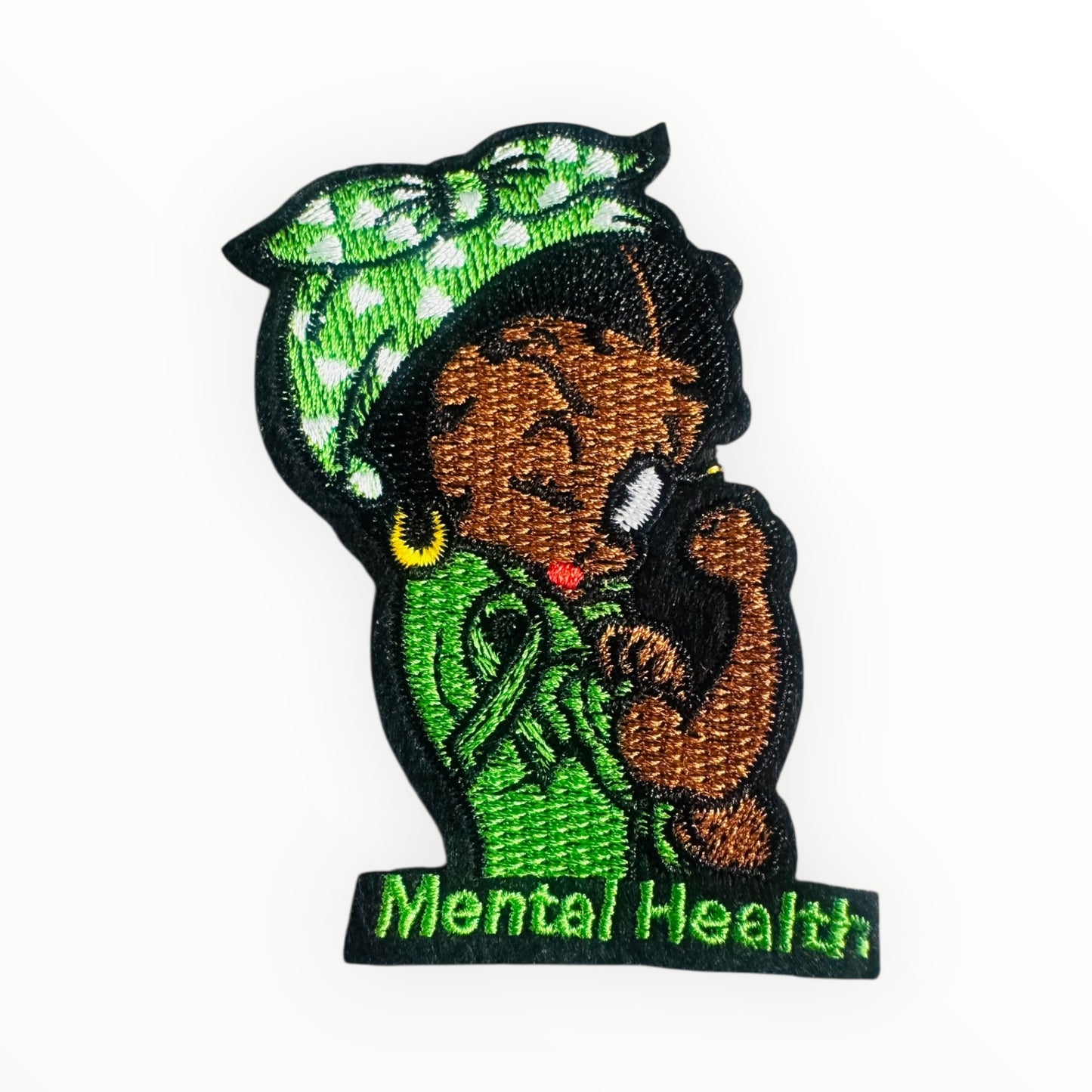 Mental Health Awareness Afro Woman Embroidered SMALL Patch – Green Ribbon