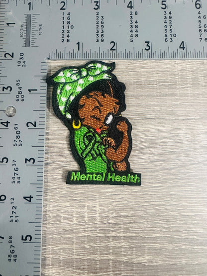 Mental Health Awareness Afro Woman Embroidered SMALL Patch – Green Ribbon