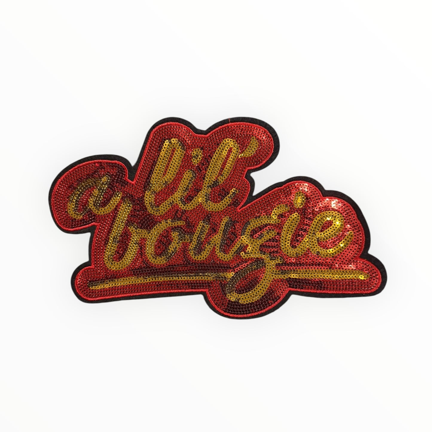 A lil bougie sequin script patch (red)