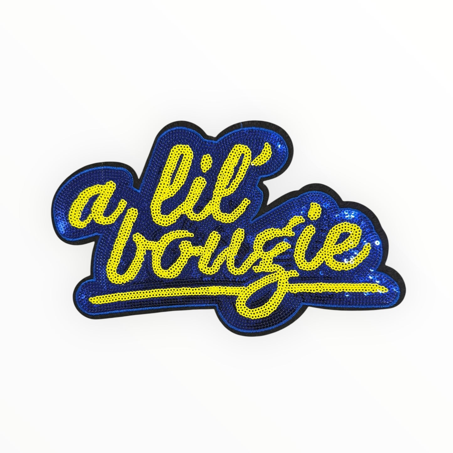 A lil bougie sequin script patch (blue)
