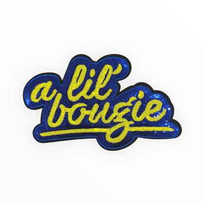A lil bougie sequin script patch (blue)