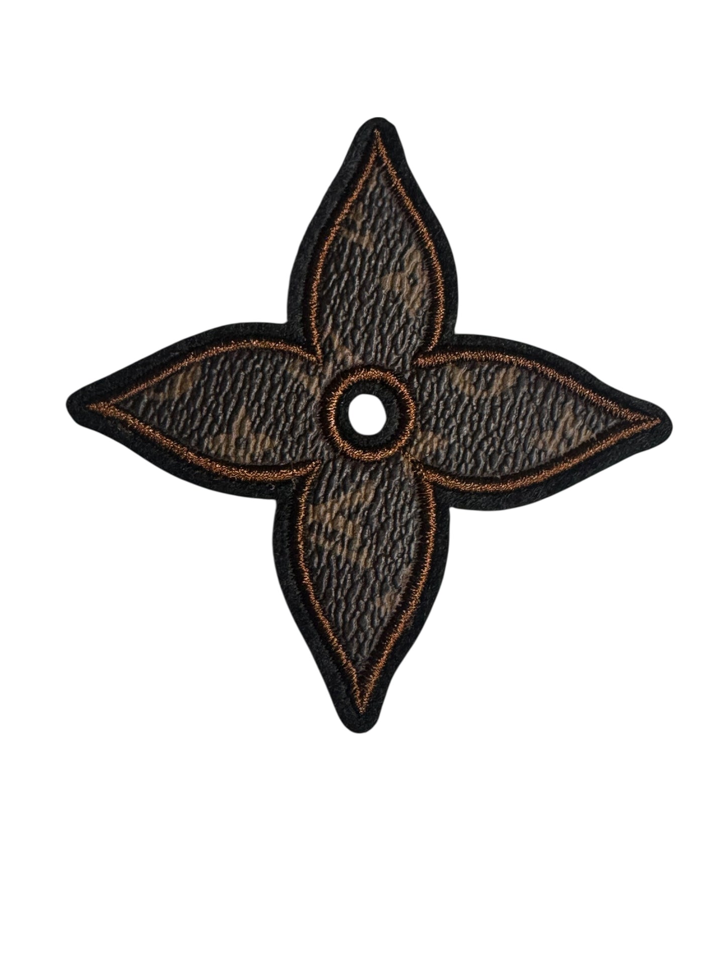 LV-INSPIRED BROWN FAUX LEATHER FLOWER STAR