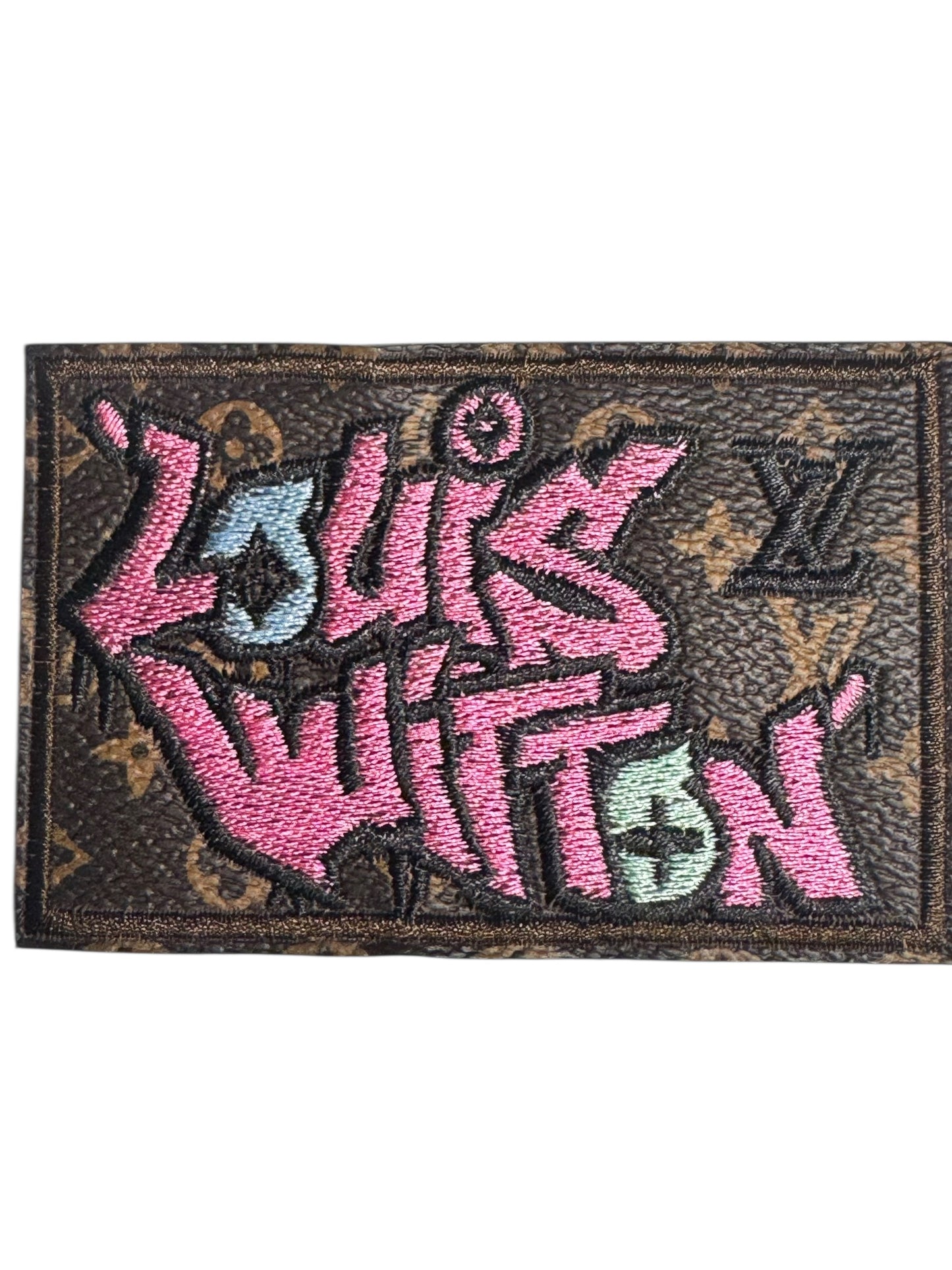 LV-INSPIRED BROWN FAUX LEATHER PINK GRAFFITTI LETTERS