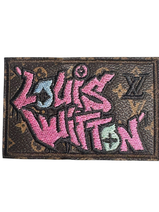 LV-INSPIRED BROWN FAUX LEATHER PINK GRAFFITTI LETTERS