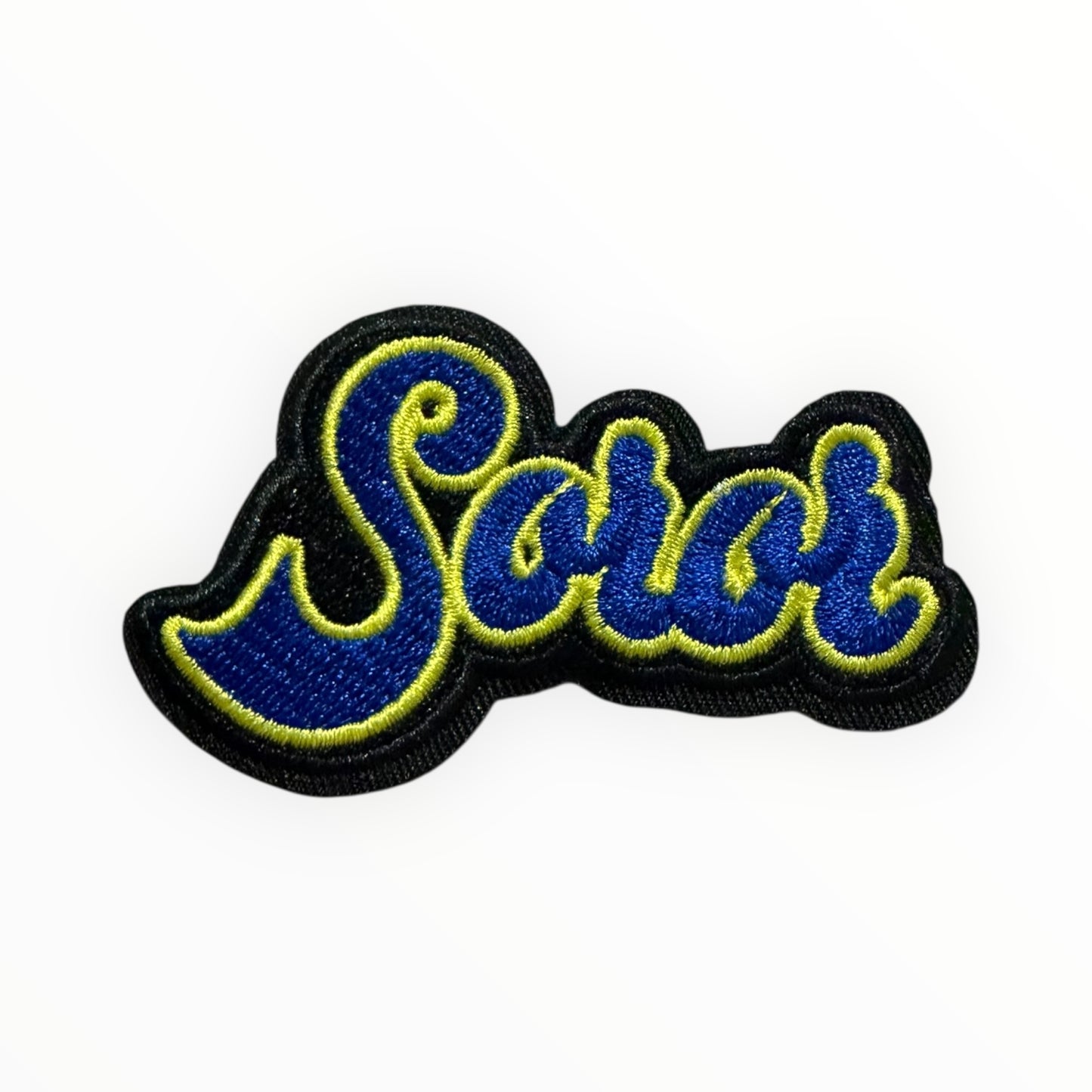 Soror script blue/yellow patch