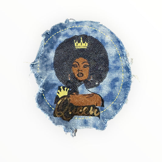 Queen afro denim patch