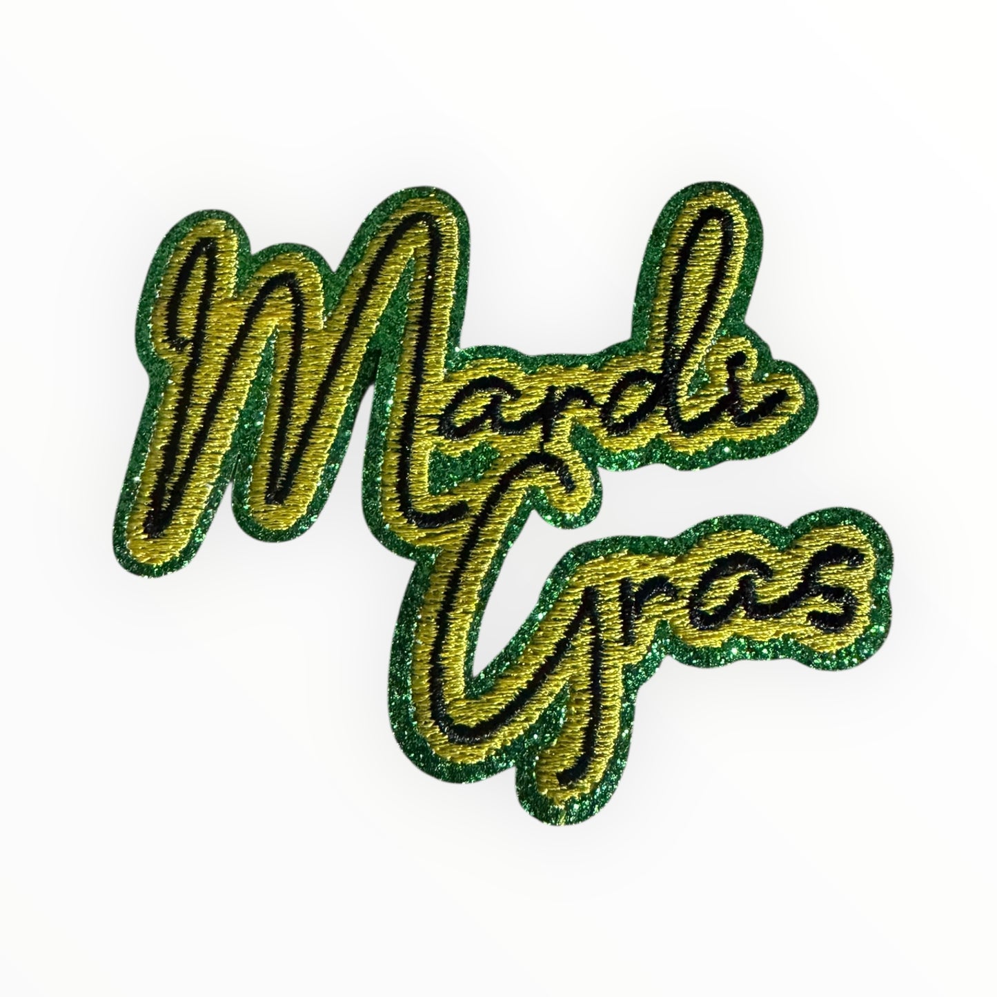 Mardi Gras script glitter patch