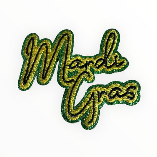 Mardi Gras script glitter patch