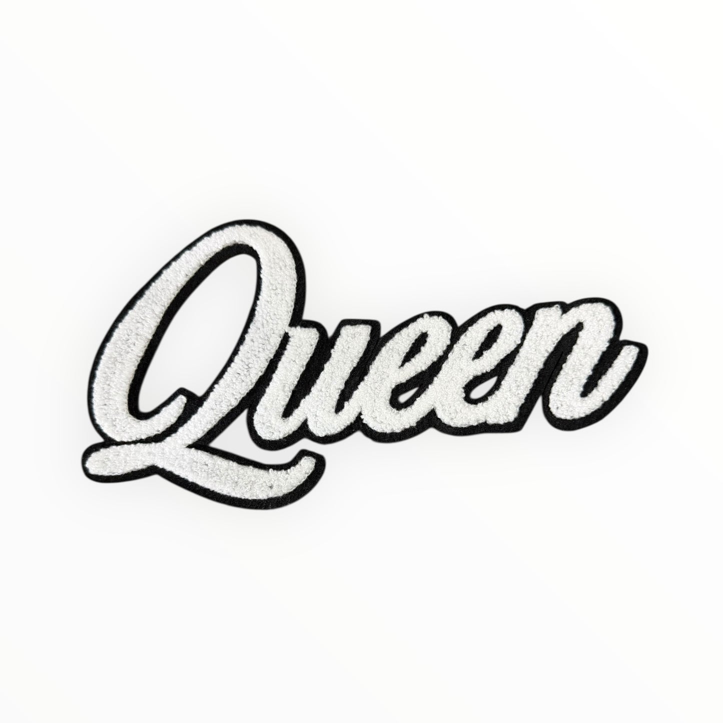 Queen script chenille patch white