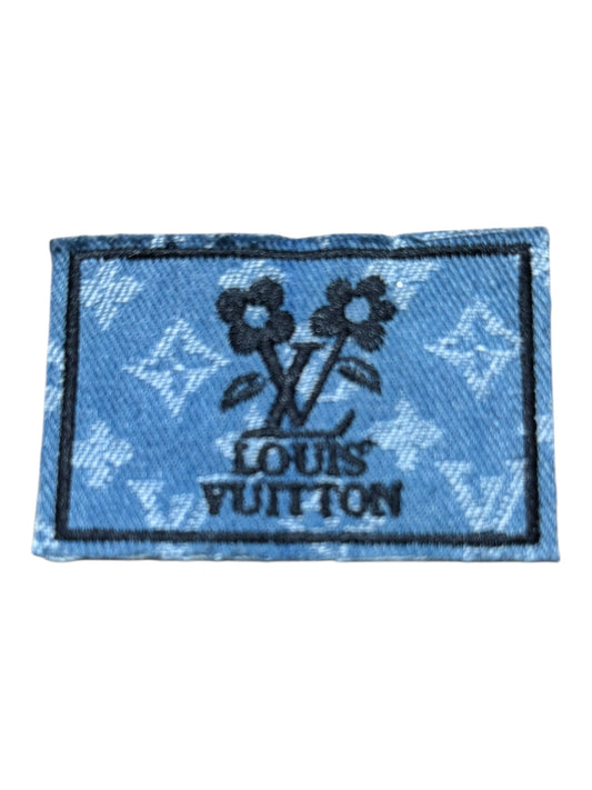 LV-INSPIRED LIGHT BLUE DENIM SQUARE W/BLACK FLOWER & WORDS