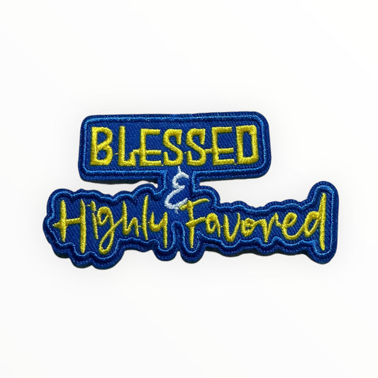 Blessed and highly favored patch blue/yellow
