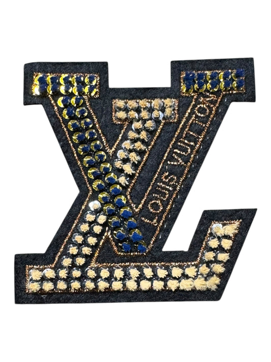 LV-INSPIRED DARK BLUE/BROWN CHENILLE W/GOLD SEQUIN
