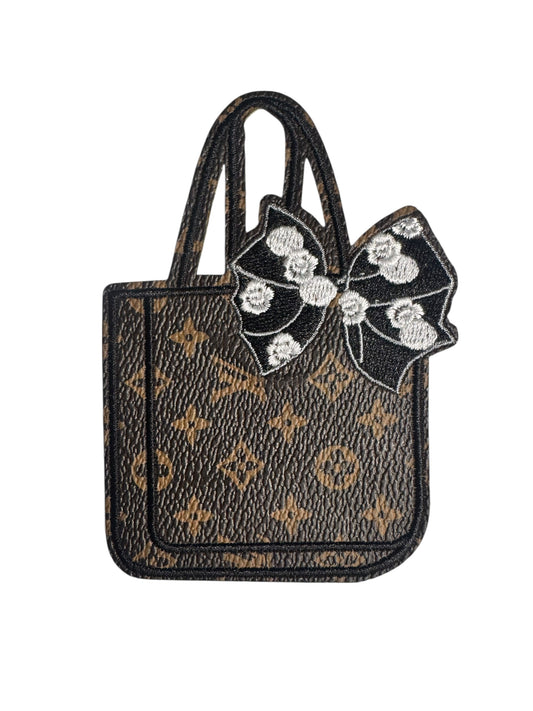 LV-INSPIRED BROWN FAUX LEATHER HANDBAG W/BOW