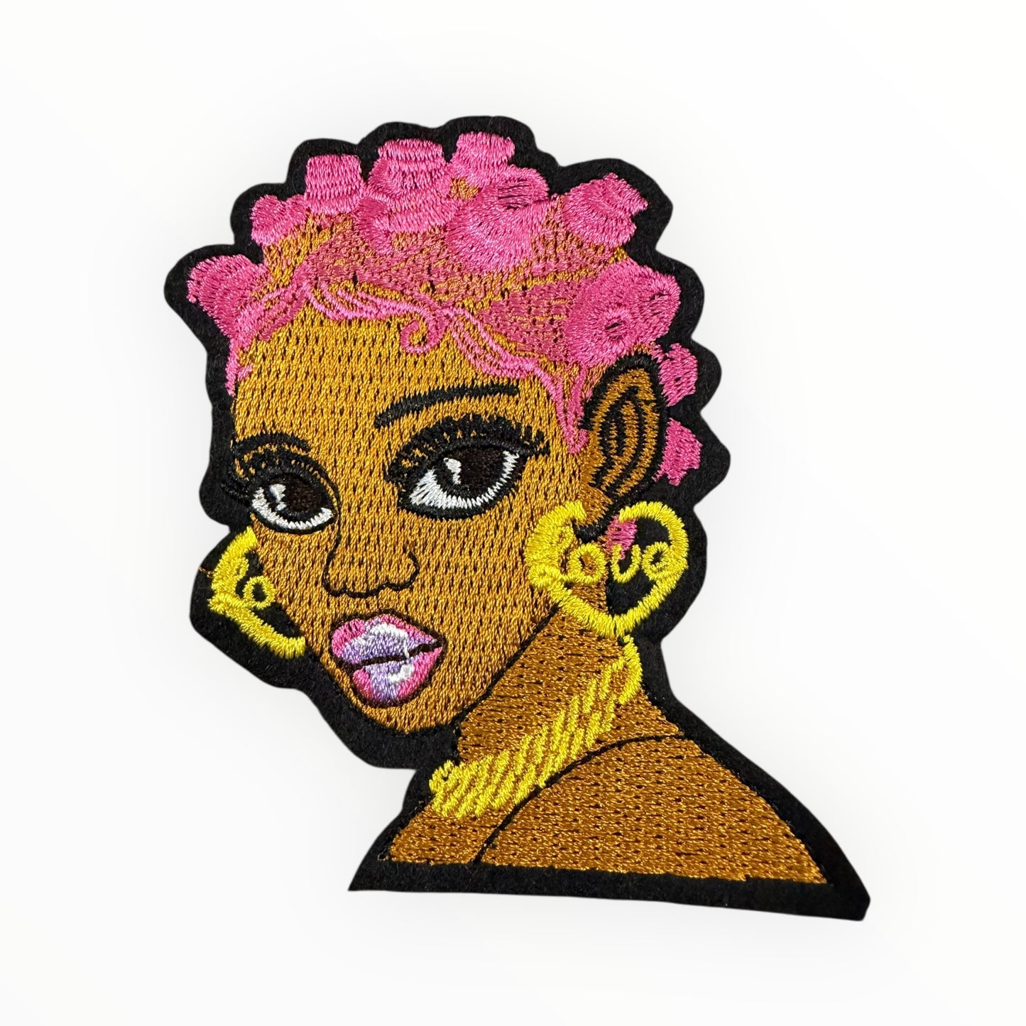 Pink crown beauty embroidered portrait patch