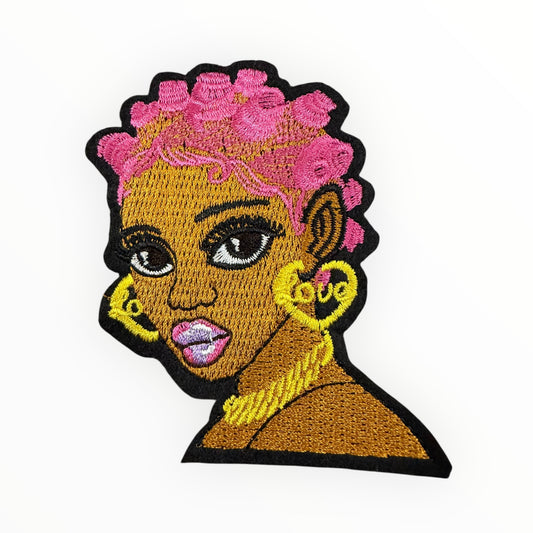 Pink crown beauty embroidered portrait patch