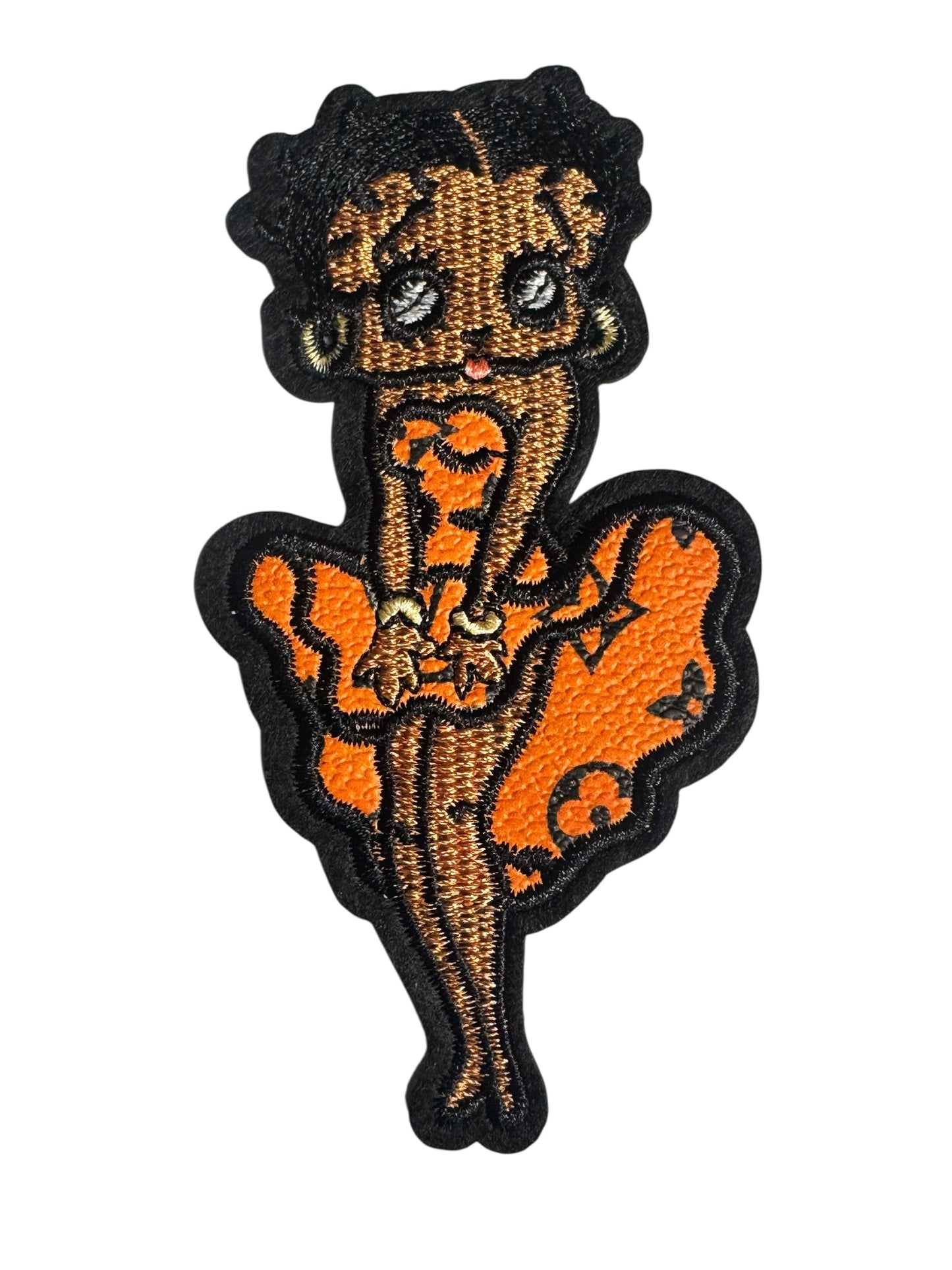 LV-INSPIRED ORANGE FAUX LEATHER BETTY IN DRESS