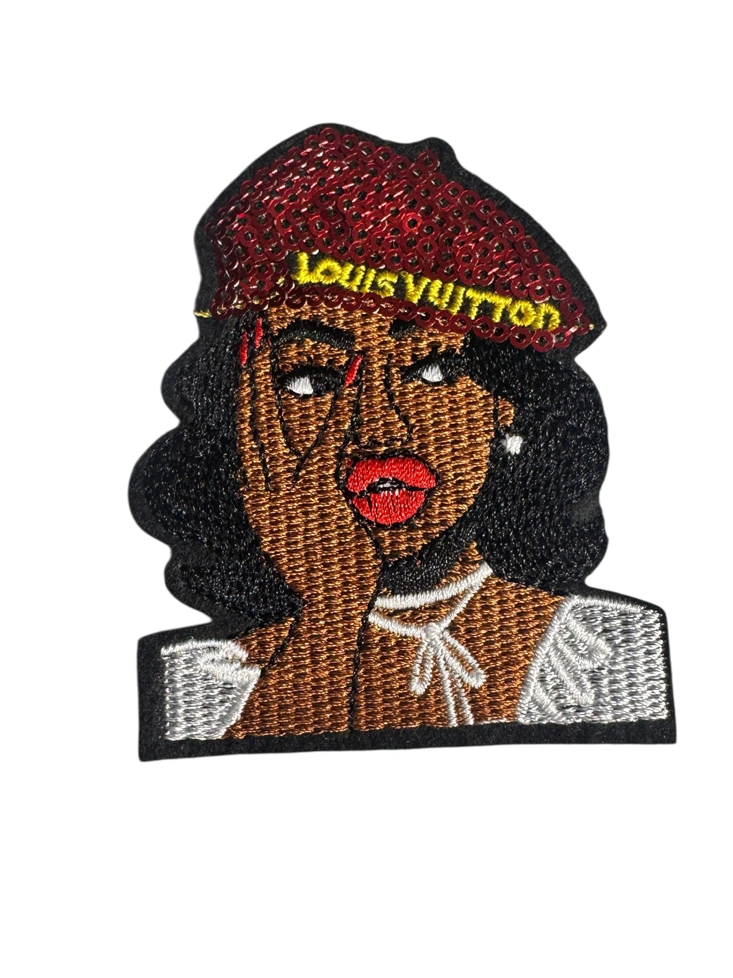 LV-INSPIRED LADY IN RED SEQUIN BERET