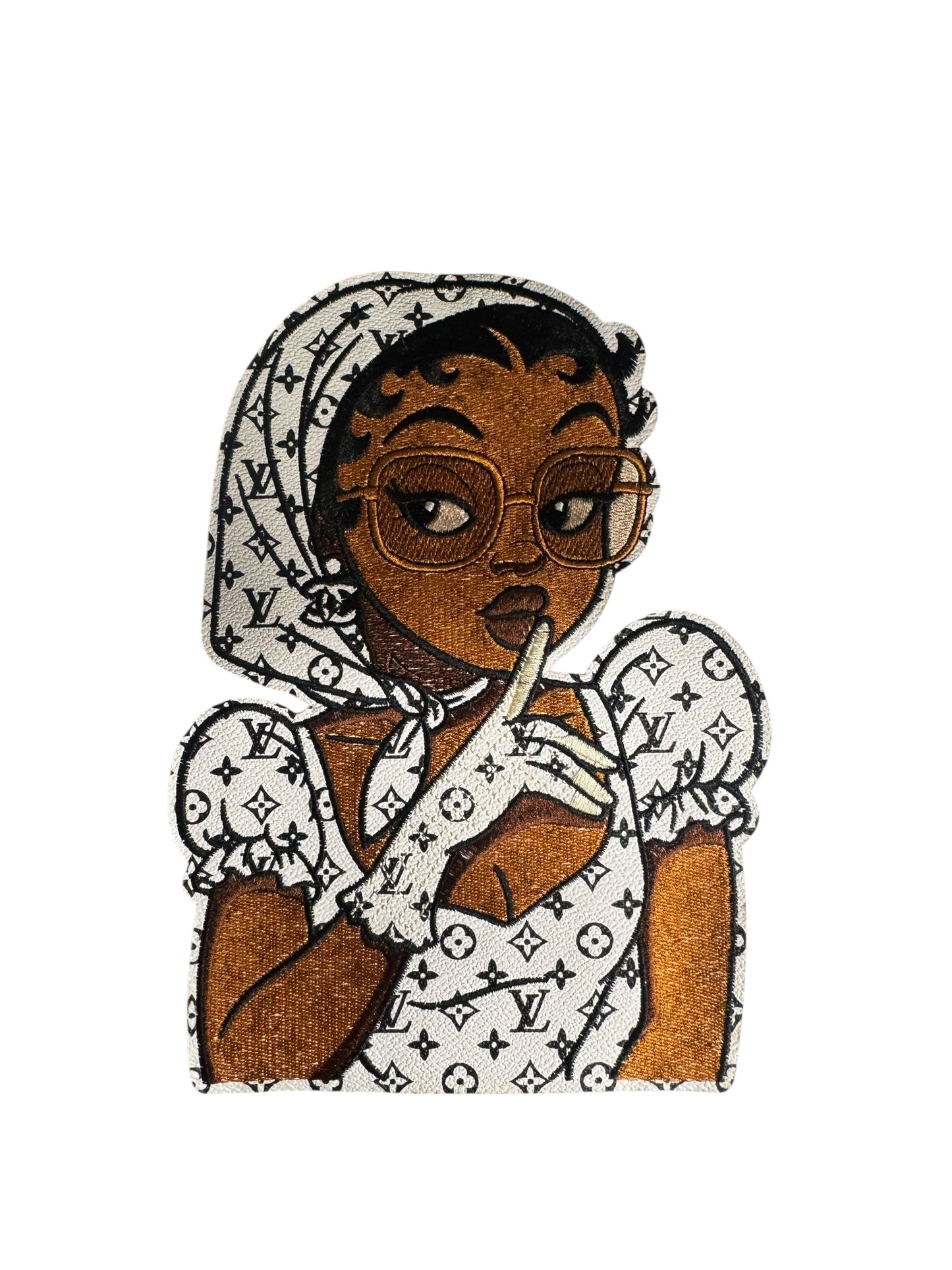 LV-INSPIRED WHITE LITTLE MISS KEEP QUIET BETTY JACKEY/SHIRT PATCH