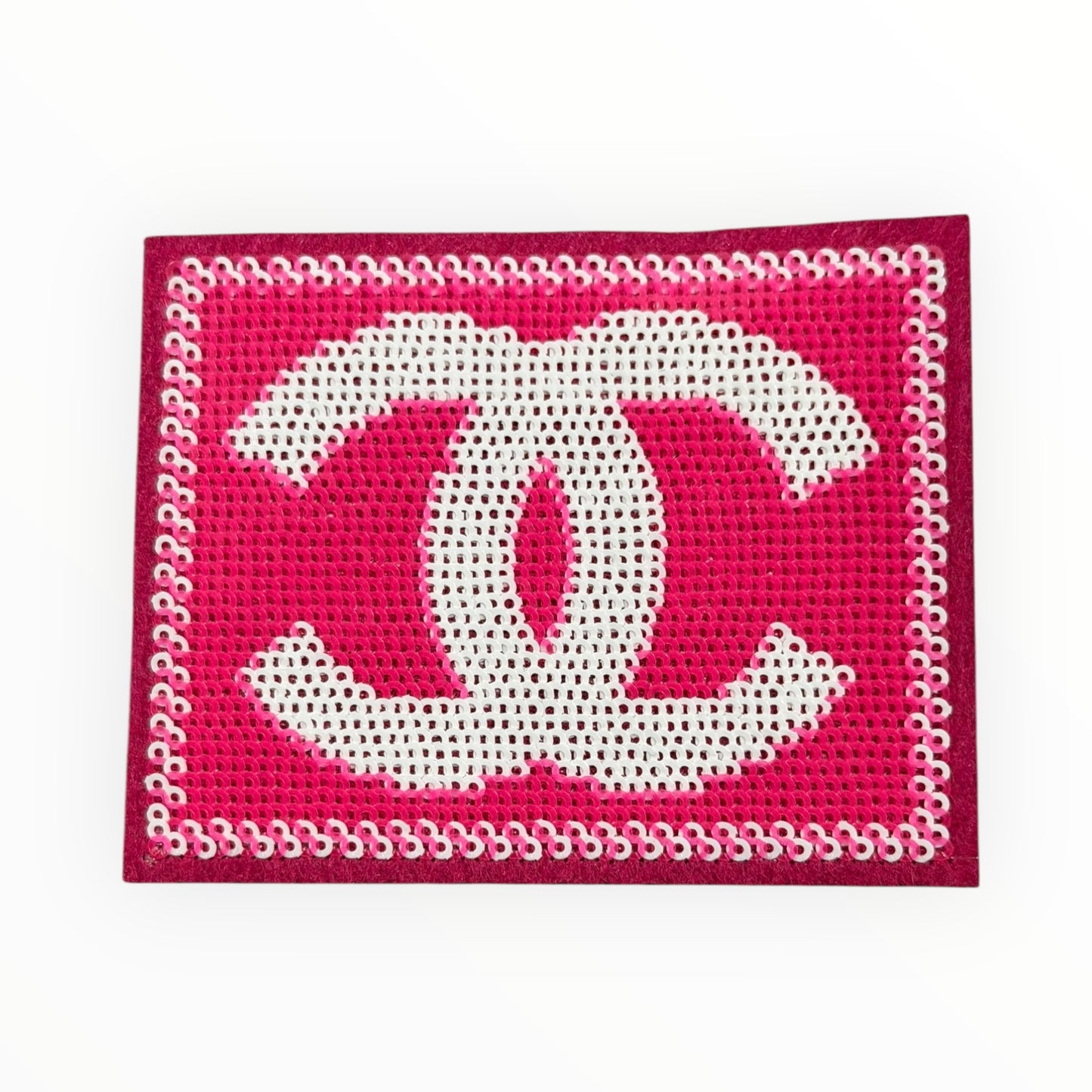 Hot pink sequin double c logo patch