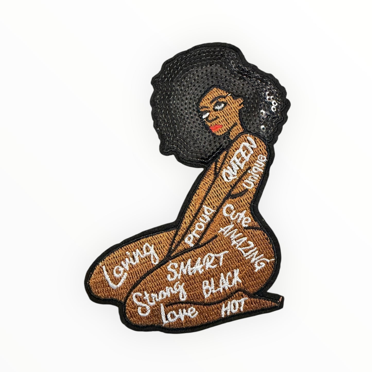 Black queen word art silhouette patch