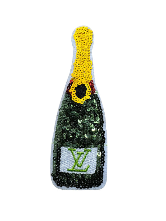 LV-INSPIRED GREEN SEQUIN CHAMPAGNE BOTTLE