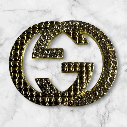 Luxury Crystal Double-G Brooch – Gold Rhinestone Designer-Inspired Pin