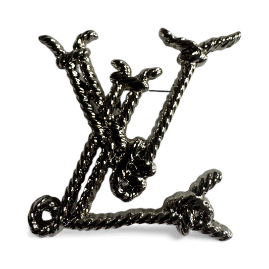 Silver Rope LV Brooch – Designer-Inspired Textured Statement Pin