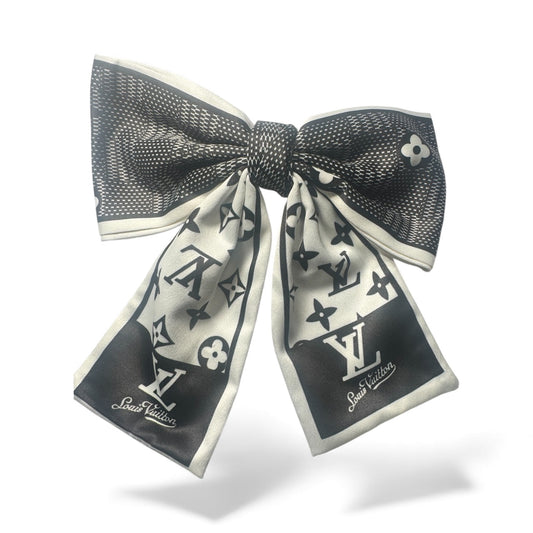 Luxury Black & Ivory Designer-Inspired Satin Bow | Statement Scarf Hair Clip